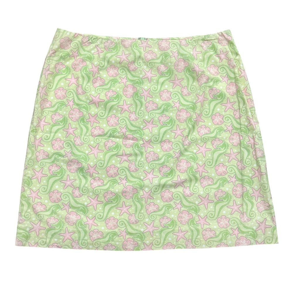 Vineyard Vines Womens Green Pink Seahorse Starfish Coastal A-Line Skirt Size 6